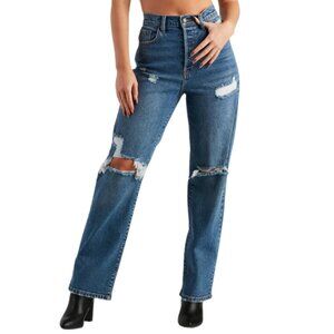 Windsor Women's Jay High-Rise  Destructed Light Wash Stretch Wide Leg Jeans 11